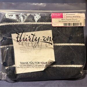 Thirty-One Mini Zipper Pouch Navy Wide Stripe